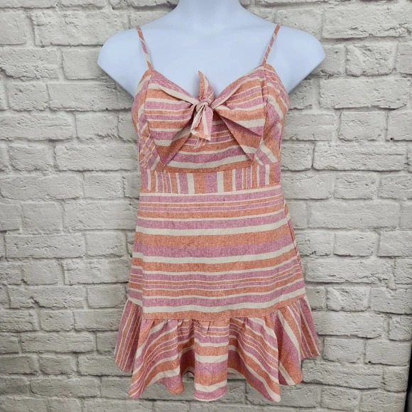 HYFVE Dresses & Skirts - HYFVE Pink Stripe sweetheart neck spaghetti strap linen blend dress Size large